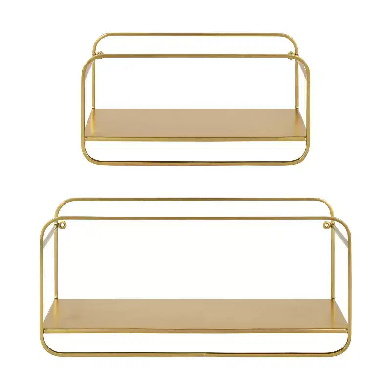 Set of 2 Modern Metal Floating Wall Shelves, Gold, 21" x 10"