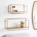 Set of 2 Modern Metal Floating Wall Shelves, Gold, 21" x 10"