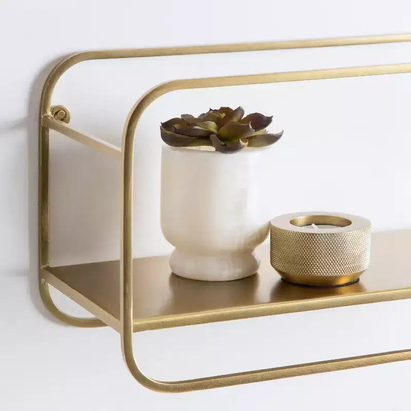 Set of 2 Modern Metal Floating Wall Shelves, Gold, 21" x 10"