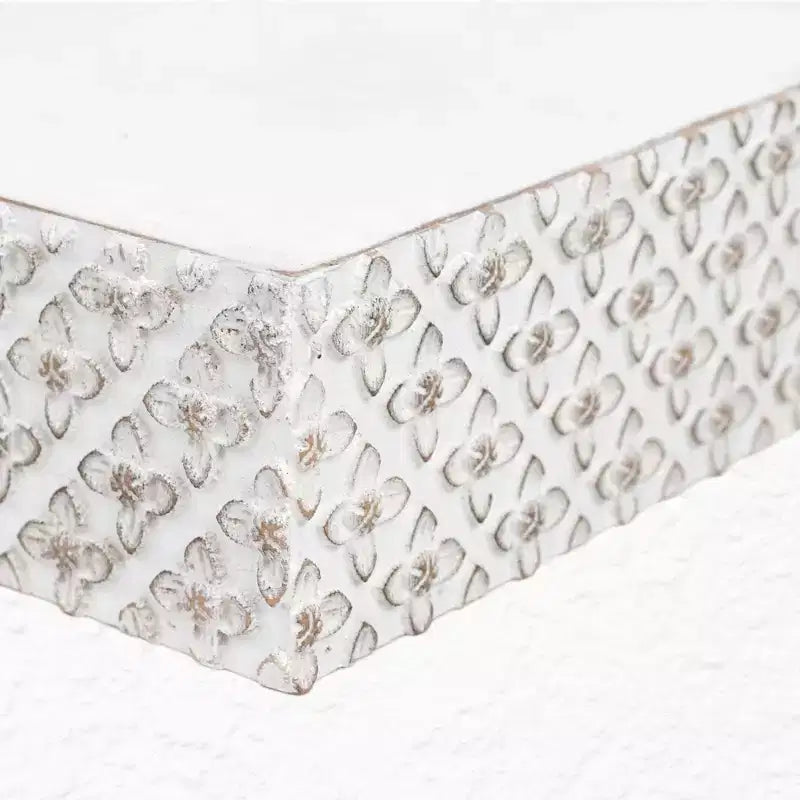 Small Embossed Wood Floating Decorative Wall Shelf, White, 24.25"