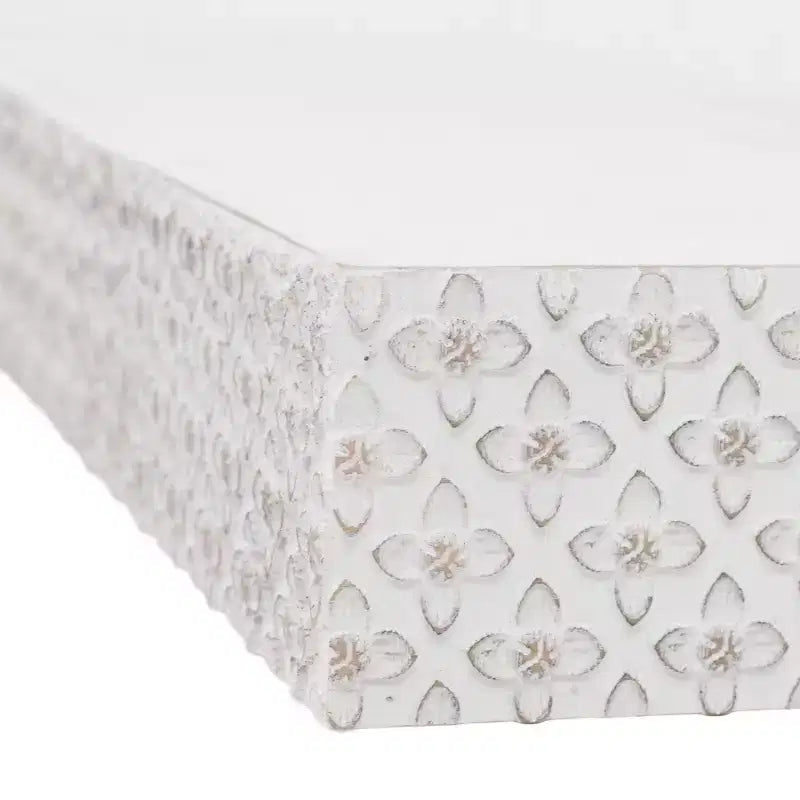 Small Embossed Wood Floating Decorative Wall Shelf, White, 24.25"