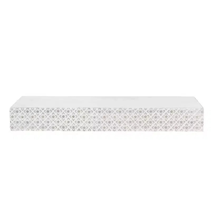 Small Embossed Wood Floating Decorative Wall Shelf, White, 24.25"