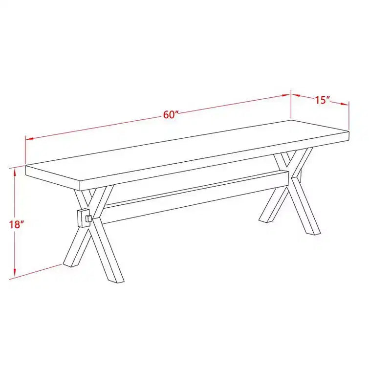 X-Style Modern Dining Room Bench with Wood Seat, 60" x 15" x 18", Pure White