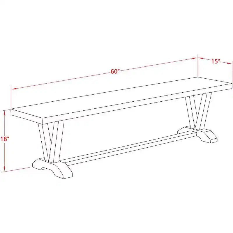 X-Style Modern Dining Room Bench with Wood Seat, 60" x 15" x 18", Pure White