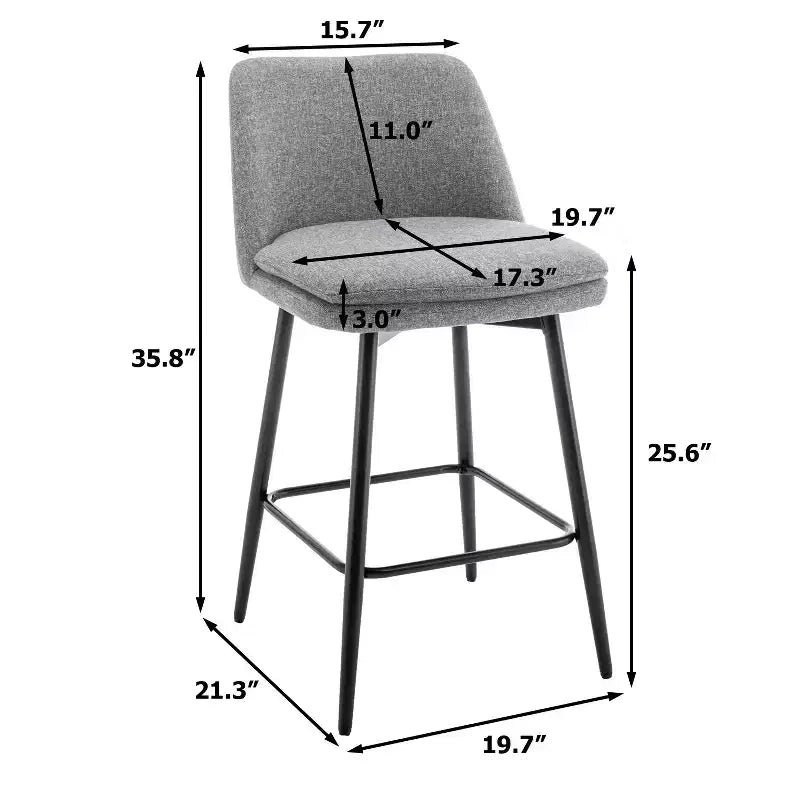 Counter Height Swivel Bar Stools, Set of 2, Linen & Matte Black