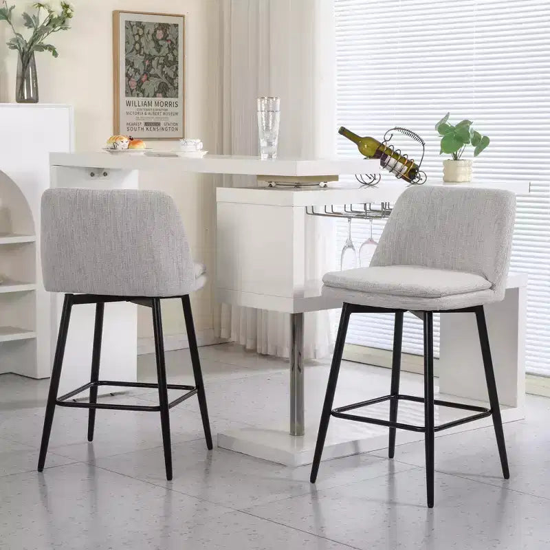 Counter Height Swivel Bar Stools, Set of 2, Linen & Matte Black