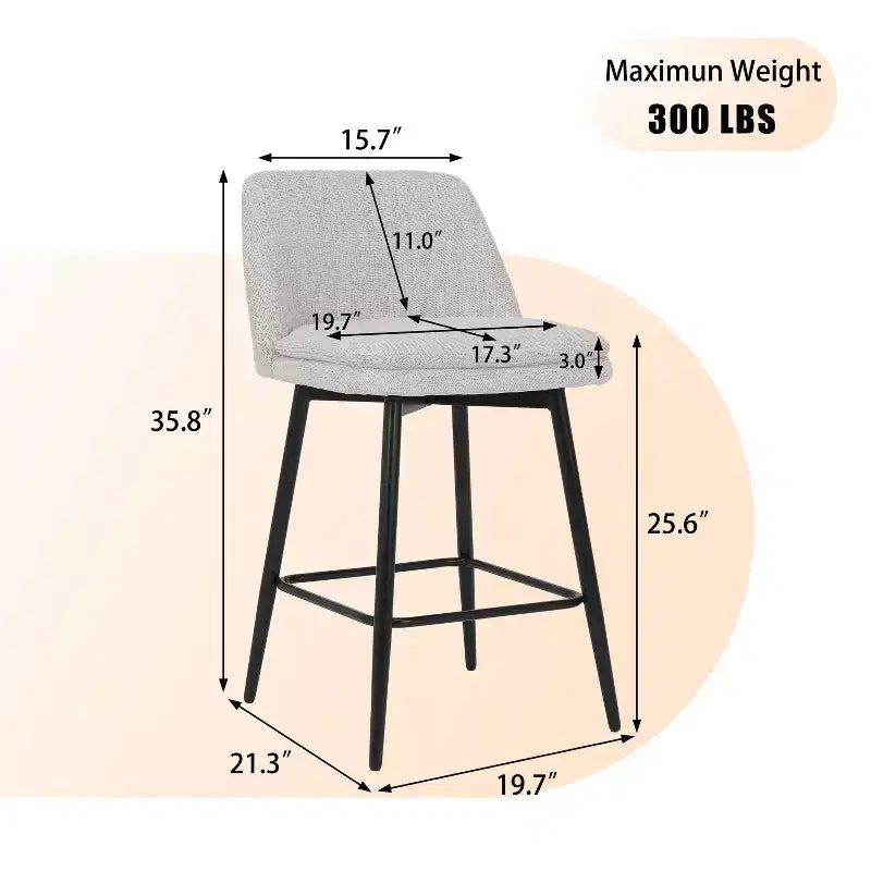 Counter Height Swivel Bar Stools, Set of 2, Linen & Matte Black