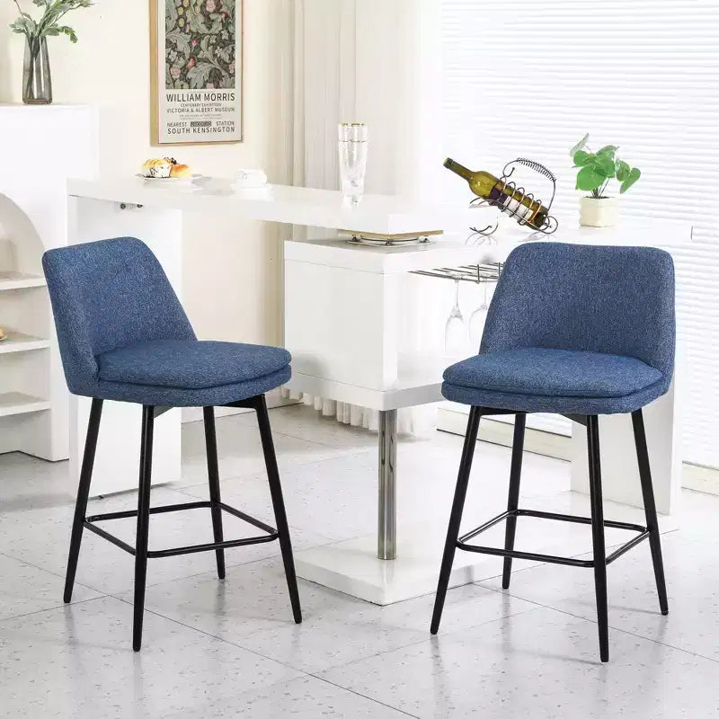Counter Height Swivel Bar Stools, Set of 2, Linen & Matte Black