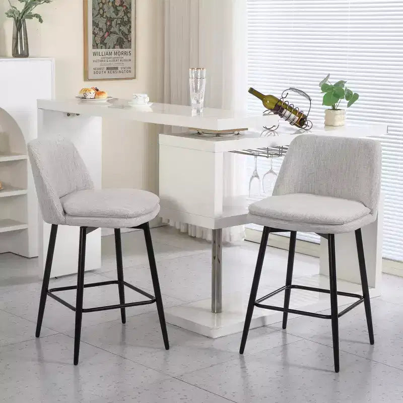 Counter Height Swivel Bar Stools, Set of 2, Linen & Matte Black
