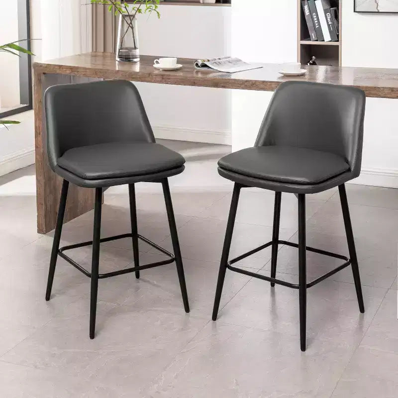 Counter Height Swivel Bar Stools, Set of 2, Linen & Matte Black