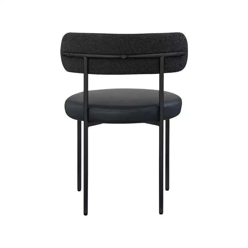 Vegan Leather and Boucle Fabric Dining Chair, Set of 2, Black