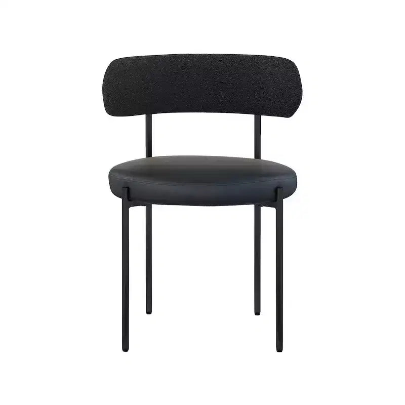 Vegan Leather and Boucle Fabric Dining Chair, Set of 2, Black