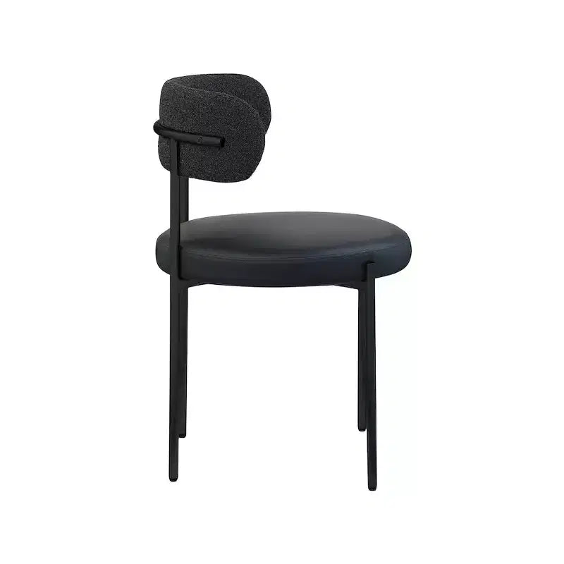 Vegan Leather and Boucle Fabric Dining Chair, Set of 2, Black