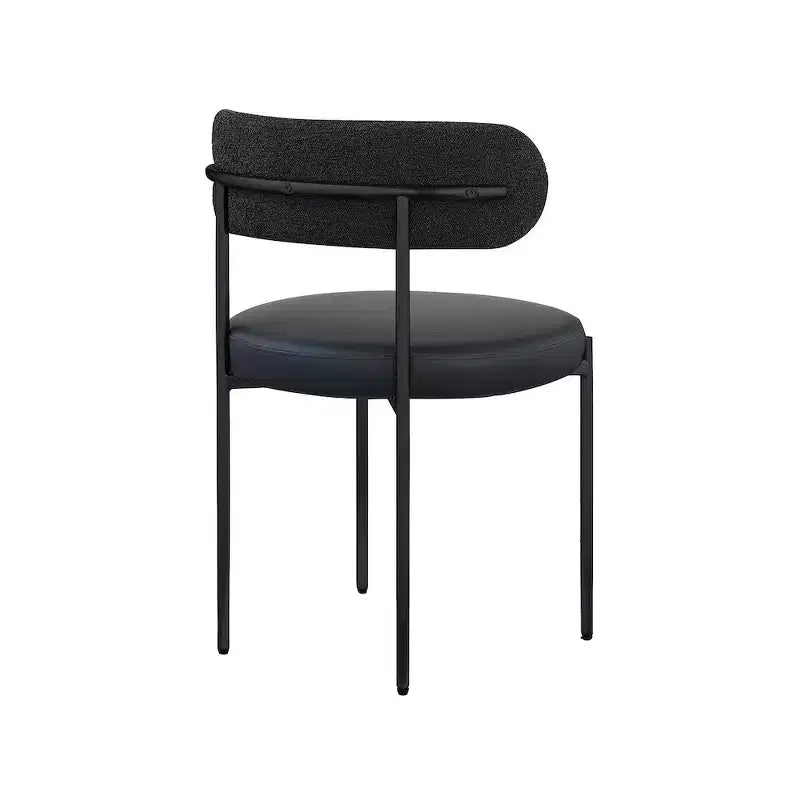 Vegan Leather and Boucle Fabric Dining Chair, Set of 2, Black