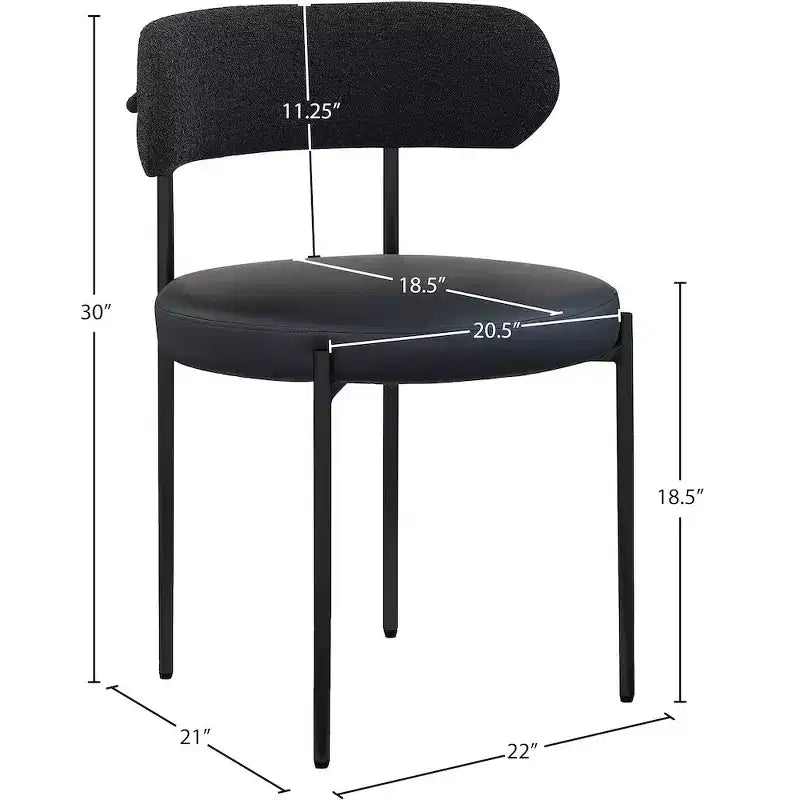 Vegan Leather and Boucle Fabric Dining Chair, Set of 2, Black