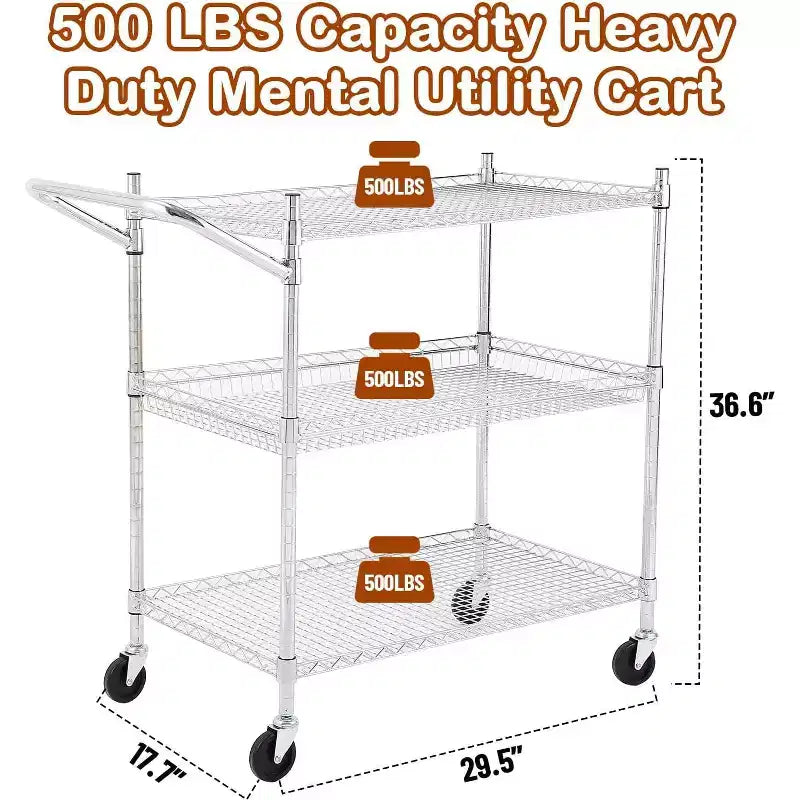 Kitchen Utility Cart, Metal Removable Storage Cart with Wheels and Handle, Commercial Grade Utility Cars, Kitchen, Workshop