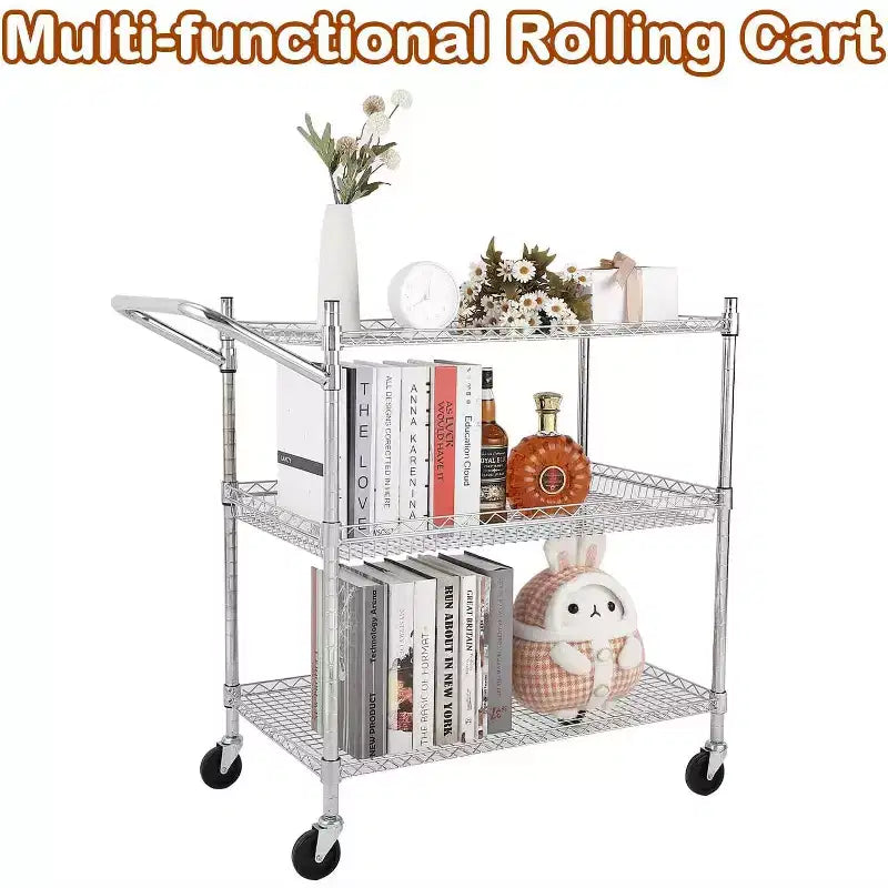 Kitchen Utility Cart, Metal Removable Storage Cart with Wheels and Handle, Commercial Grade Utility Cars, Kitchen, Workshop