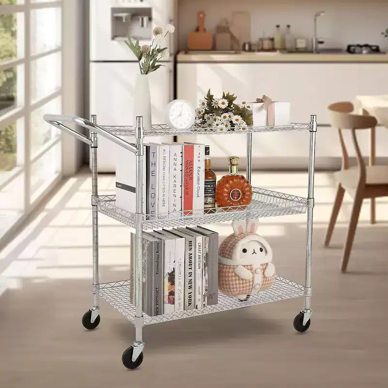 Kitchen Utility Cart, Metal Removable Storage Cart with Wheels and Handle, Commercial Grade Utility Cars, Kitchen, Workshop