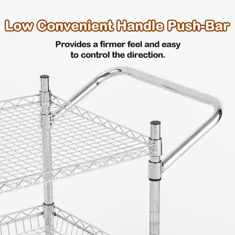 Kitchen Utility Cart, Metal Removable Storage Cart with Wheels and Handle, Commercial Grade Utility Cars, Kitchen, Workshop