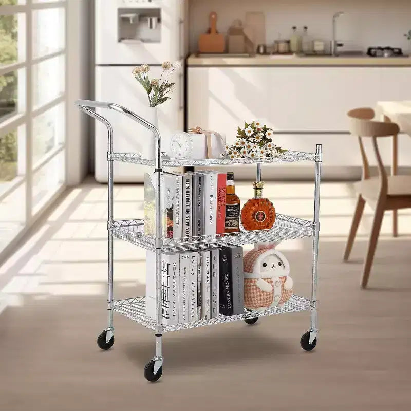 Kitchen Utility Cart, Metal Removable Storage Cart with Wheels and Handle, Commercial Grade Utility Cars, Kitchen, Workshop