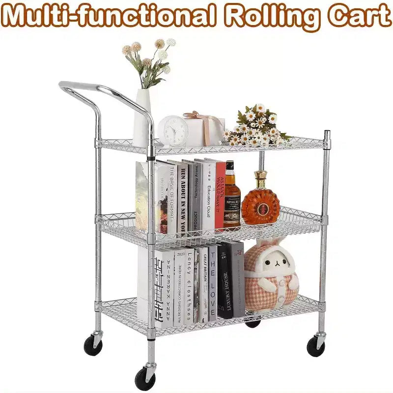 Kitchen Utility Cart, Metal Removable Storage Cart with Wheels and Handle, Commercial Grade Utility Cars, Kitchen, Workshop