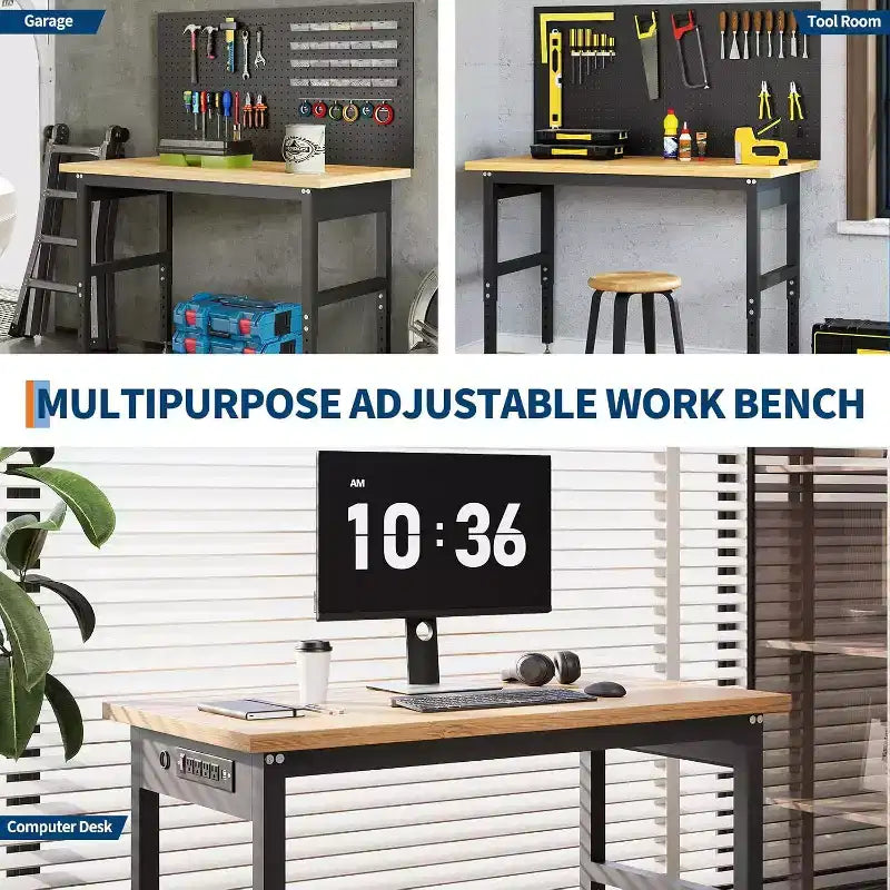 48" Adjustable Workbench with Pegboard, 2000lb Capacity, 28-40" Height, for Garage & Home DIY