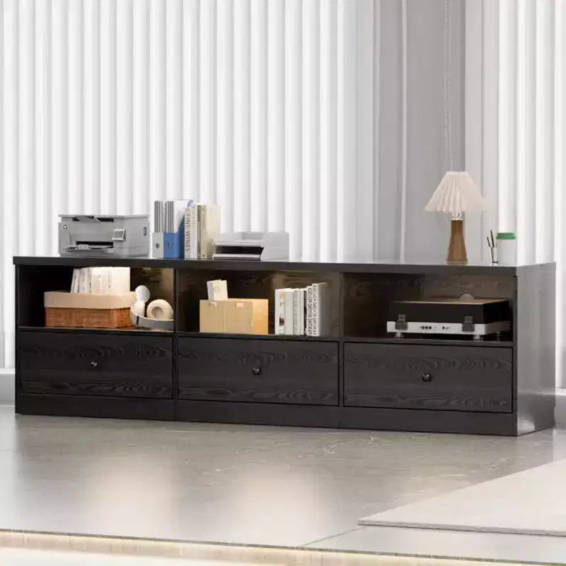 TV Stand for up to 80" TVs, Media Console with 3 Drawers and 3 Open Shelves, Black