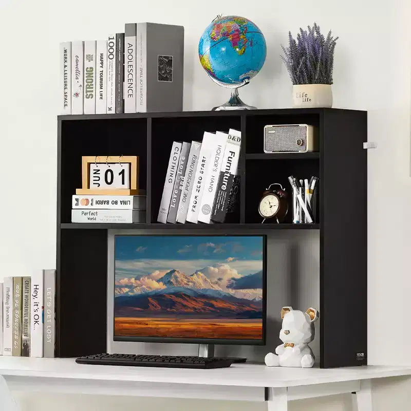 Desktop Bookshelf Hutch, 1-Tier Office Storage Rack, 37" x 9.4" x 28.7", Black