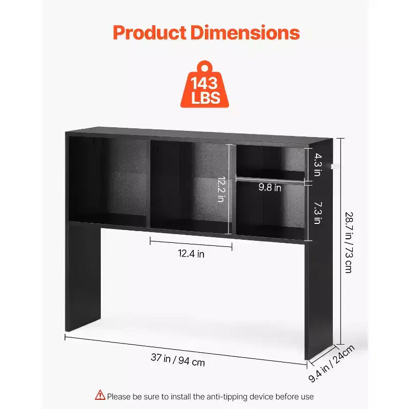Desktop Bookshelf Hutch, 1-Tier Office Storage Rack, 37" x 9.4" x 28.7", Black