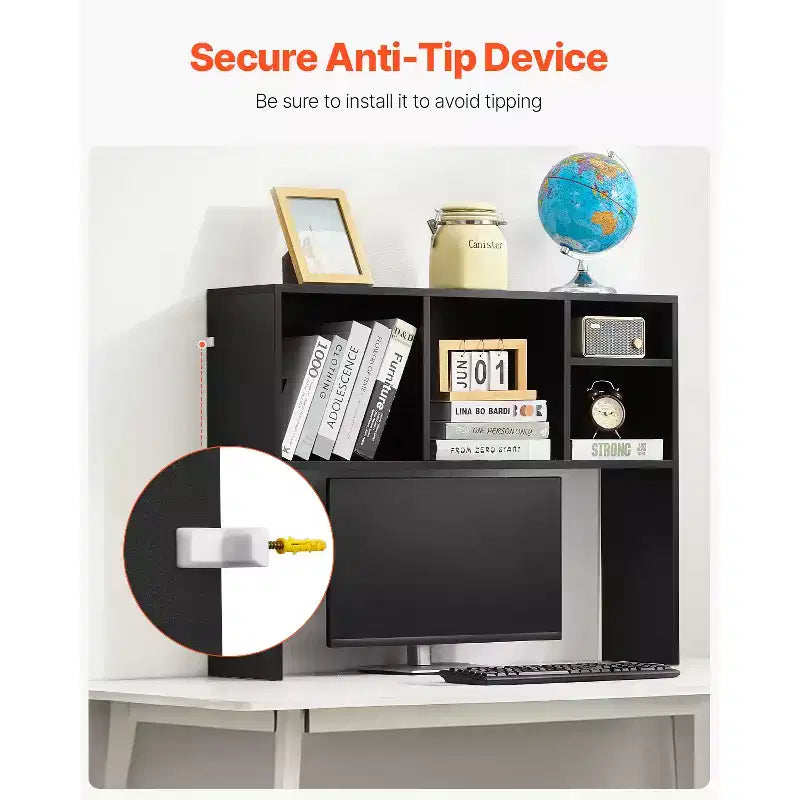 Desktop Bookshelf Hutch, 1-Tier Office Storage Rack, 37" x 9.4" x 28.7", Black