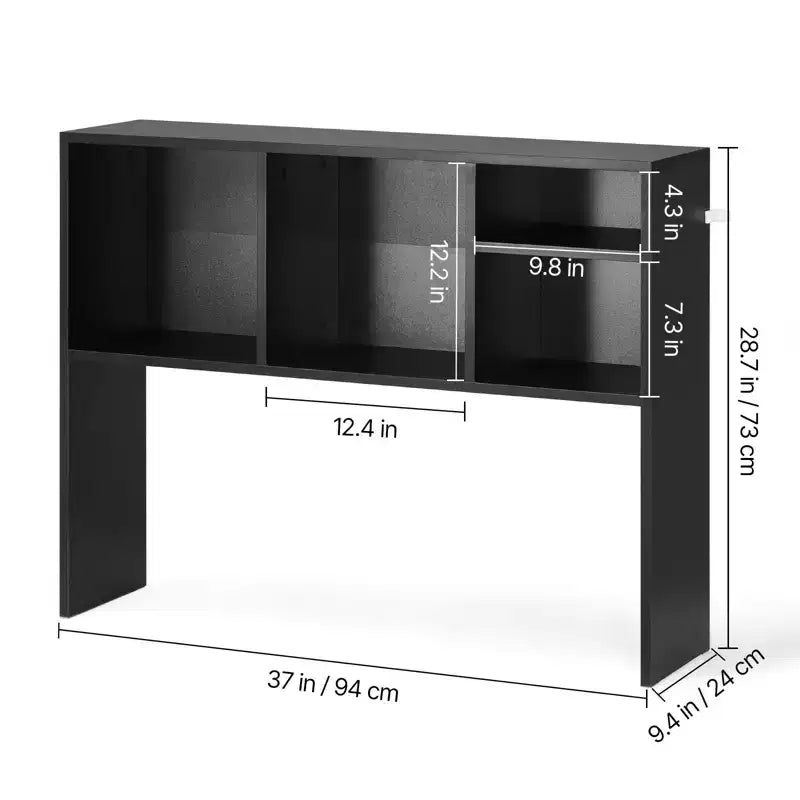 Desktop Bookshelf Hutch, 1-Tier Office Storage Rack, 37" x 9.4" x 28.7", Black
