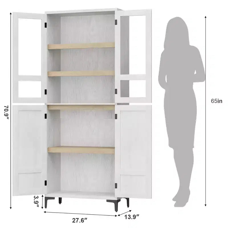 71 Tall Storage Cabinet with Doors, Adjustable Shelf Multi-Purpose Organizer for Kitchen Pantry and Bathroom Cabinet
