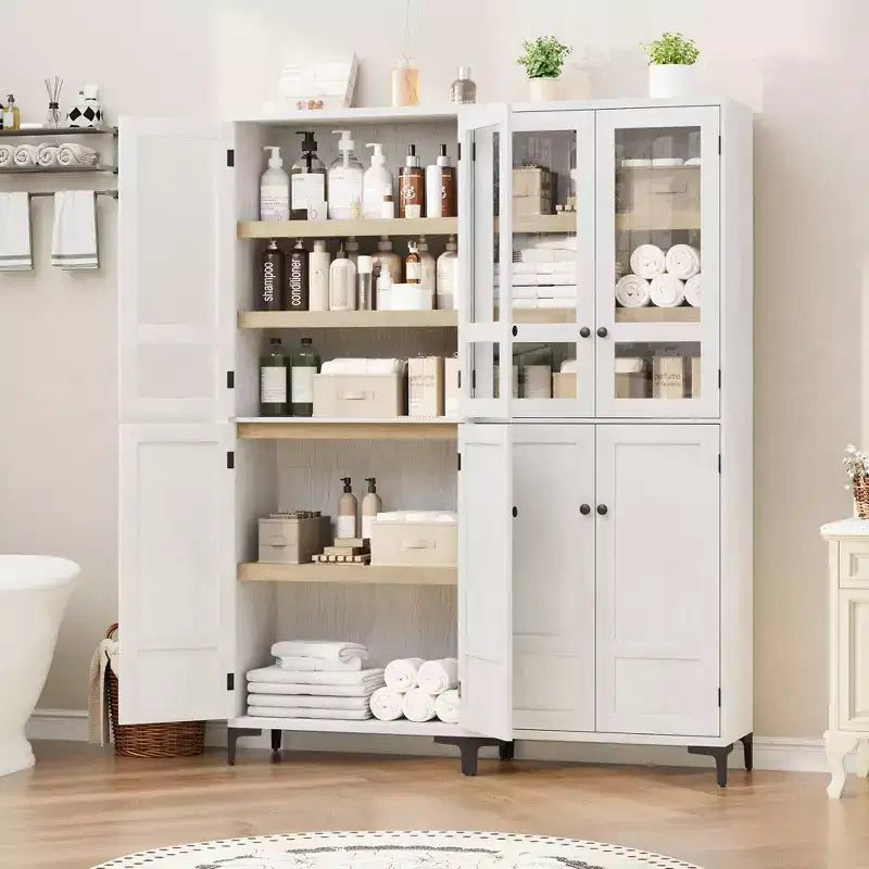 71 Tall Storage Cabinet with Doors, Adjustable Shelf Multi-Purpose Organizer for Kitchen Pantry and Bathroom Cabinet