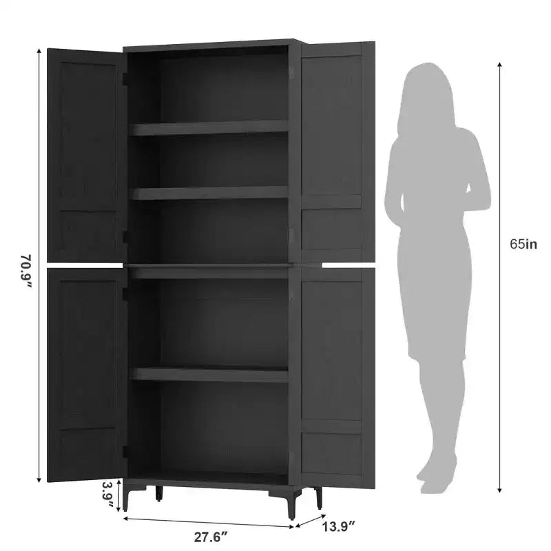 71 Tall Storage Cabinet with Doors, Adjustable Shelf Multi-Purpose Organizer for Kitchen Pantry and Bathroom Cabinet