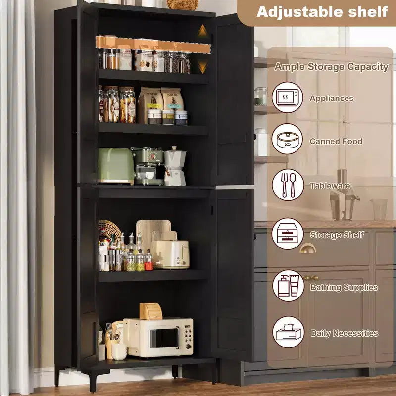 71 Tall Storage Cabinet with Doors, Adjustable Shelf Multi-Purpose Organizer for Kitchen Pantry and Bathroom Cabinet