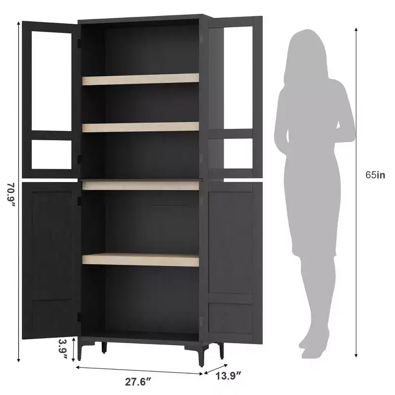 71 Tall Storage Cabinet with Doors, Adjustable Shelf Multi-Purpose Organizer for Kitchen Pantry and Bathroom Cabinet