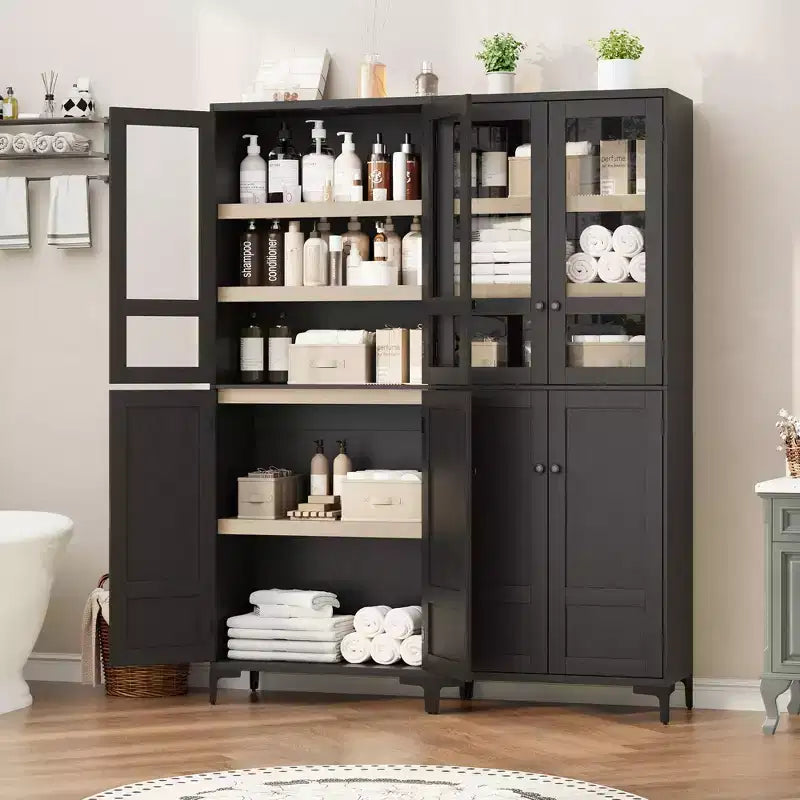 71 Tall Storage Cabinet with Doors, Adjustable Shelf Multi-Purpose Organizer for Kitchen Pantry and Bathroom Cabinet