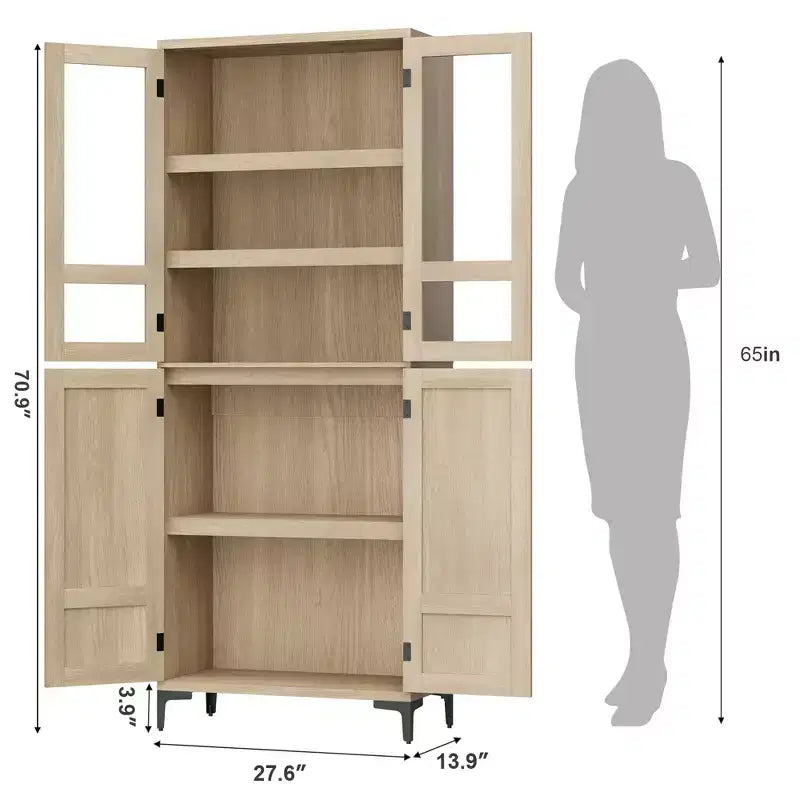 71 Tall Storage Cabinet with Doors, Adjustable Shelf Multi-Purpose Organizer for Kitchen Pantry and Bathroom Cabinet