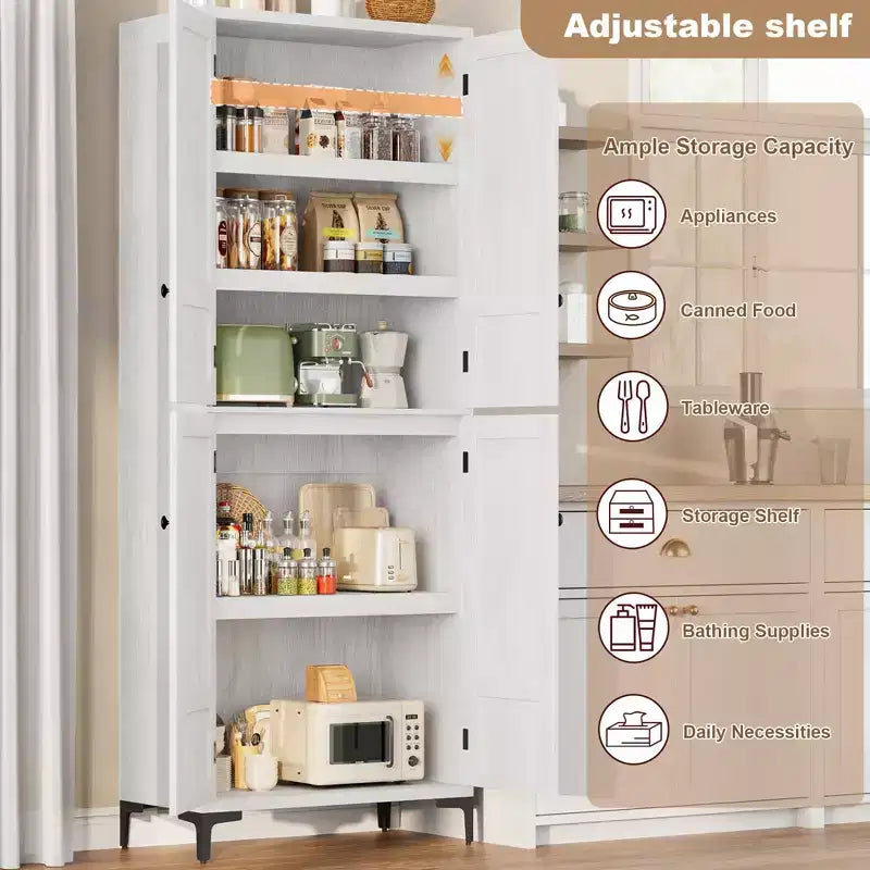 71 Tall Storage Cabinet with Doors, Adjustable Shelf Multi-Purpose Organizer for Kitchen Pantry and Bathroom Cabinet