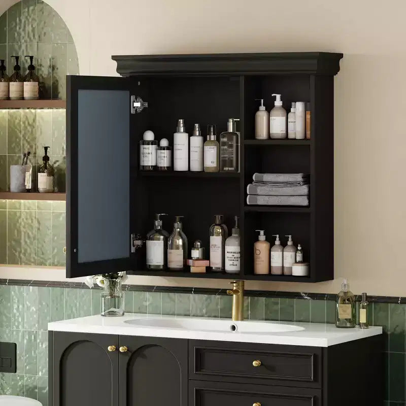 Modern Wall-Mounted Bathroom Cabinet with Mirror and Storage Shelves