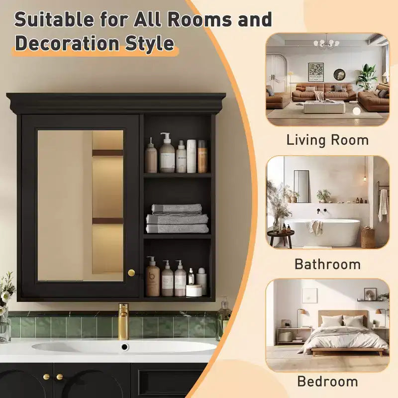 Modern Wall-Mounted Bathroom Cabinet with Mirror and Storage Shelves
