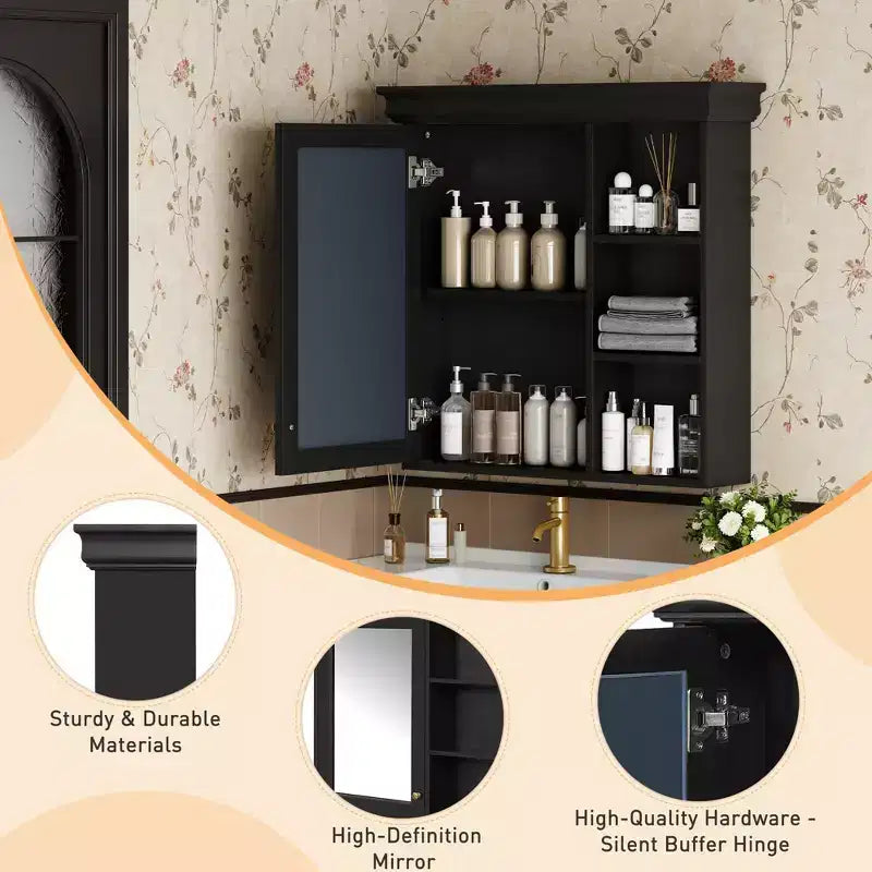Meuble de salle de bain mural moderne avec miroir et étagères de rangement