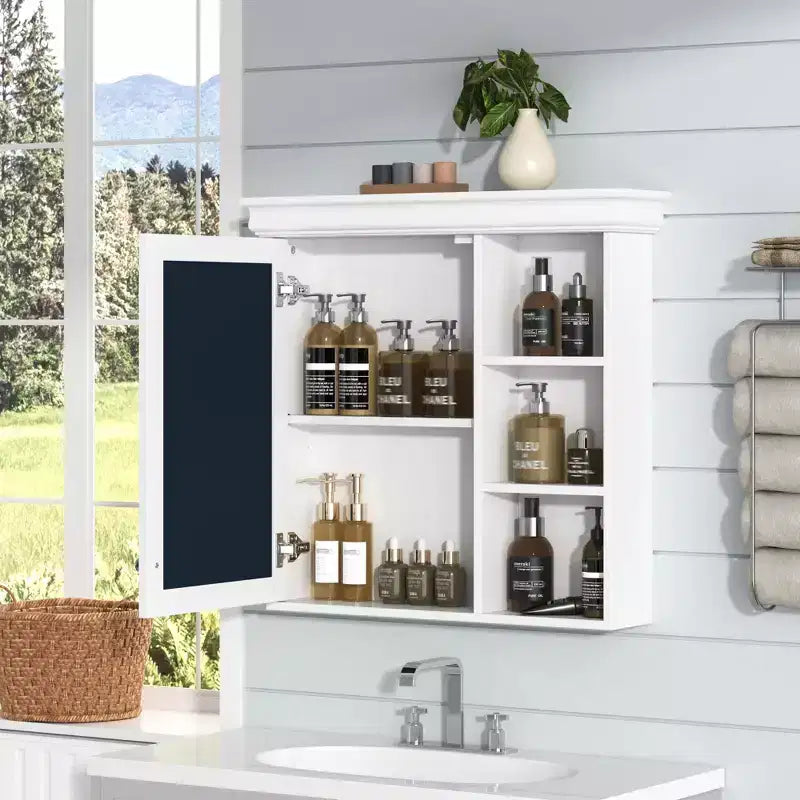 Meuble de salle de bain mural moderne avec miroir et étagères de rangement