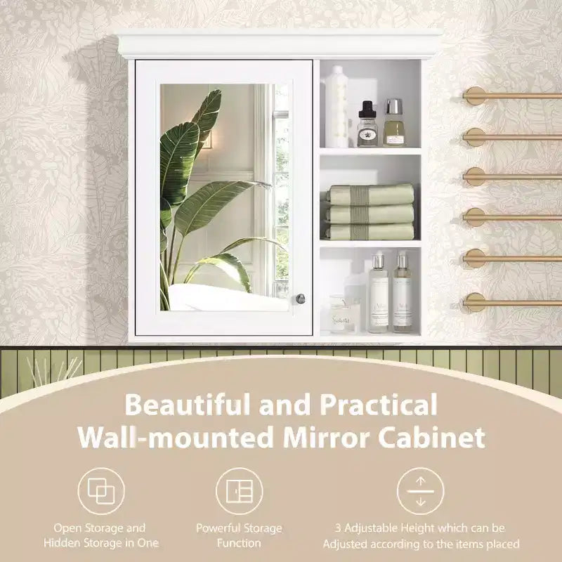 Meuble de salle de bain mural moderne avec miroir et étagères de rangement