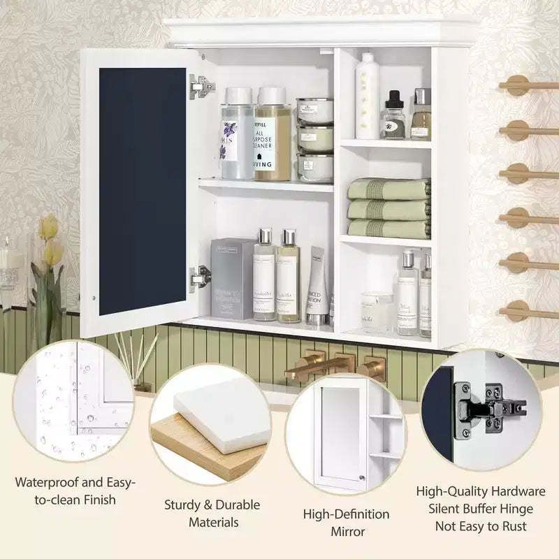Meuble de salle de bain mural moderne avec miroir et étagères de rangement