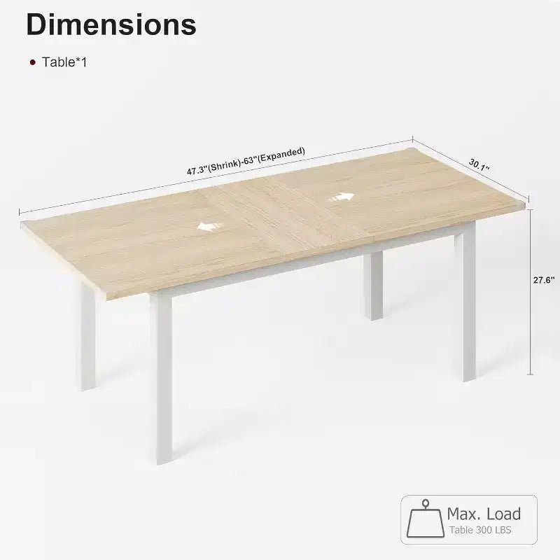 Table à manger extensible pour 4 à 6 personnes, grande table en bois de 160 cm avec cadre en métal et plateau en MDF, pour cuisine ou salle à manger