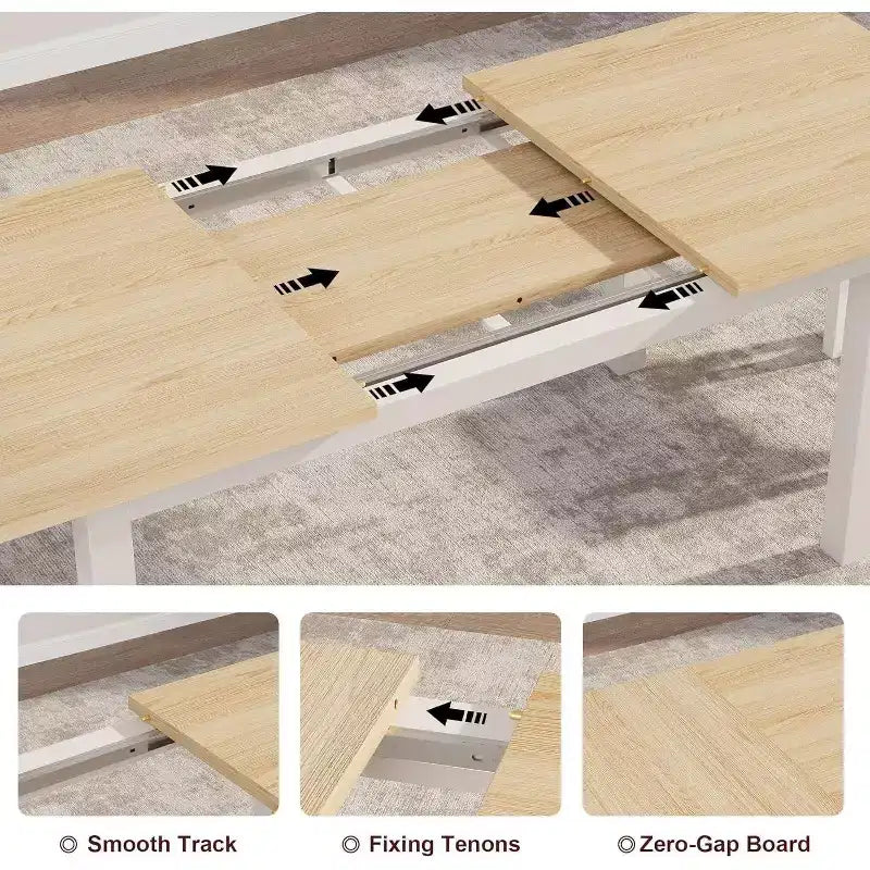 Table à manger extensible pour 4 à 6 personnes, grande table en bois de 160 cm avec cadre en métal et plateau en MDF, pour cuisine ou salle à manger