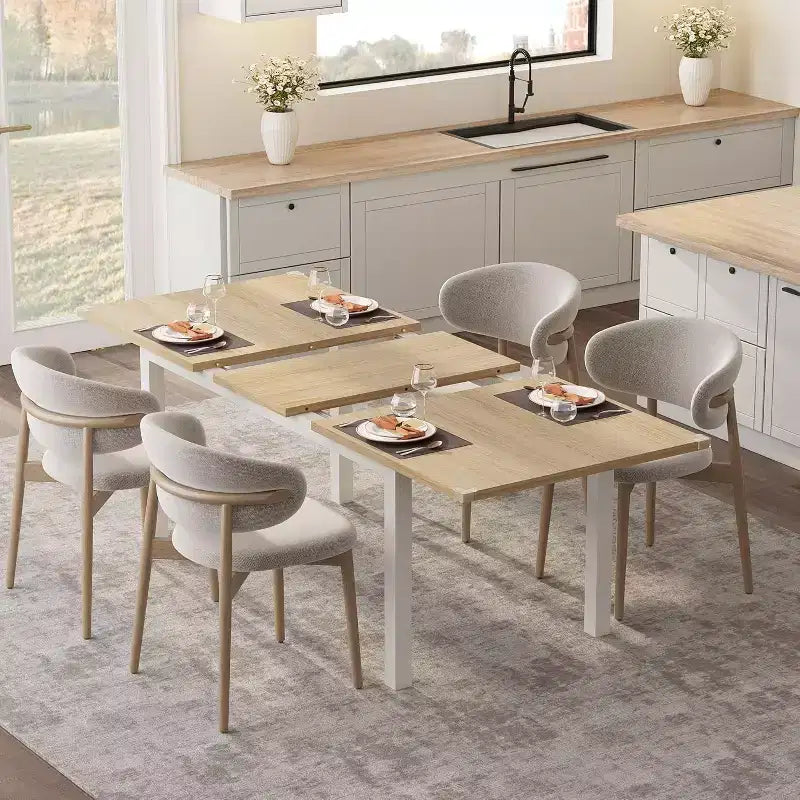 Table à manger extensible pour 4 à 6 personnes, grande table en bois de 160 cm avec cadre en métal et plateau en MDF, pour cuisine ou salle à manger