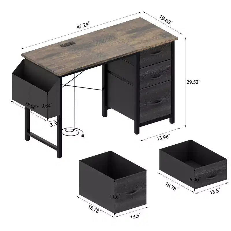 Bureau d'ordinateur moderne pour bureau à domicile avec tiroirs et étagères, bureau d'écriture avec sac latéral pour étude et bureau