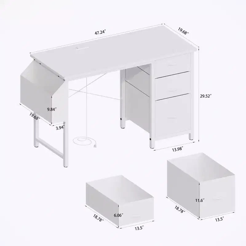 Bureau d'ordinateur moderne pour bureau à domicile avec tiroirs et étagères, bureau d'écriture avec sac latéral pour étude et bureau